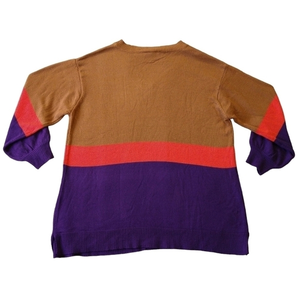 Lane Bryant Brown Orange Purple Colorblock Striped V-Neck Sweater Colorful Cozy - Picture 3 of 9